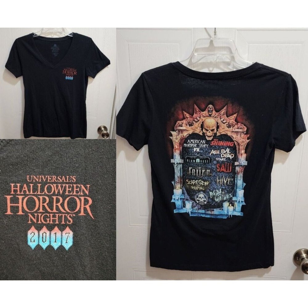 Halloween Horror Nights 2017 Universal Studios‎ Women's S/S V Neck TShirt Size L